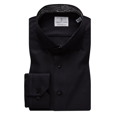 Black Textured Twill Dress Casual Dress Shirt