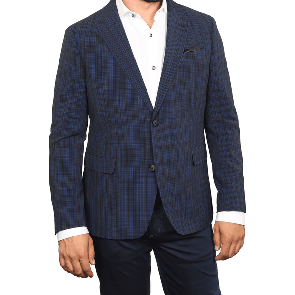 Navy checkered blazer hot sale