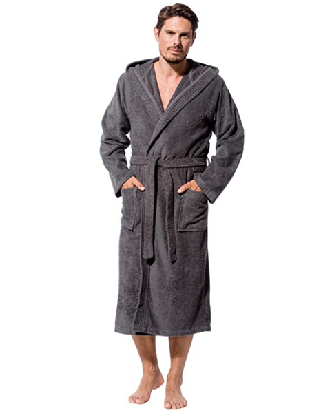 Mens grey dressing 2025 gown with hood