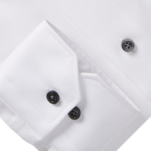 White Textured Twill Dress Casual Dress Shirt