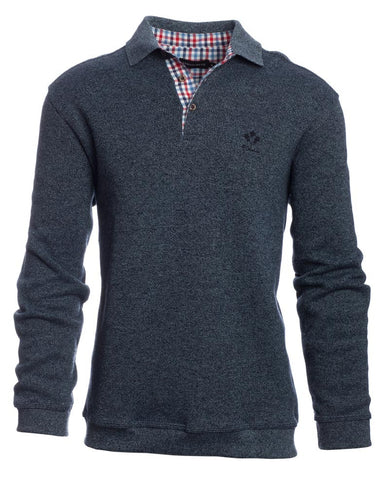 Ethnic Blue -  Long sleeve polo-shirt, soft touch