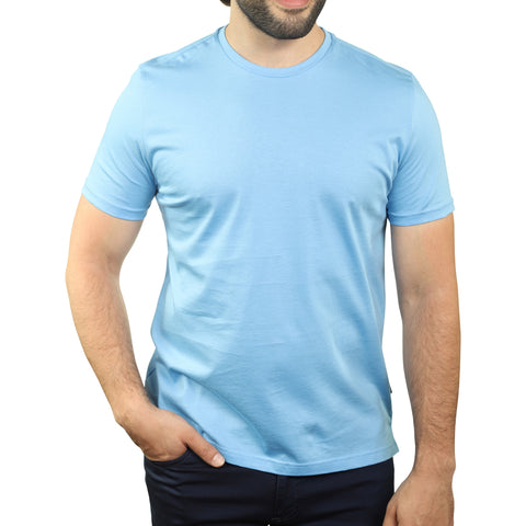 Aqua Mercerized Cotton Crewneck T-Shirt - 7 Downie St.®