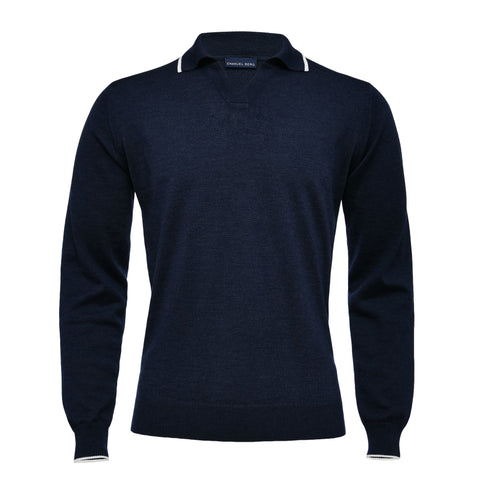 Emanuel Berg - Light Gauge Navy Long Sleeve Polo