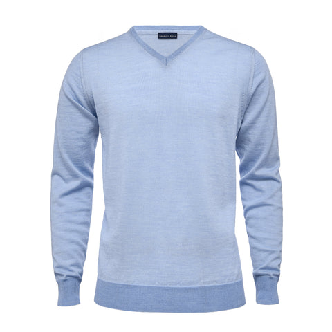 Emanuel Berg - Light Gauge Soft Blue V-Neck Sweater