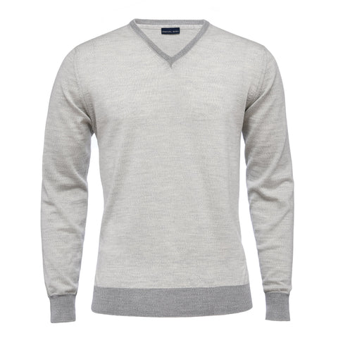 Emanuel Berg - Light Gauge Light Grey V-Neck Sweater