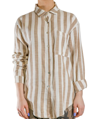 Pure Venice - Beige Striped Linen Shirt With One Pocket